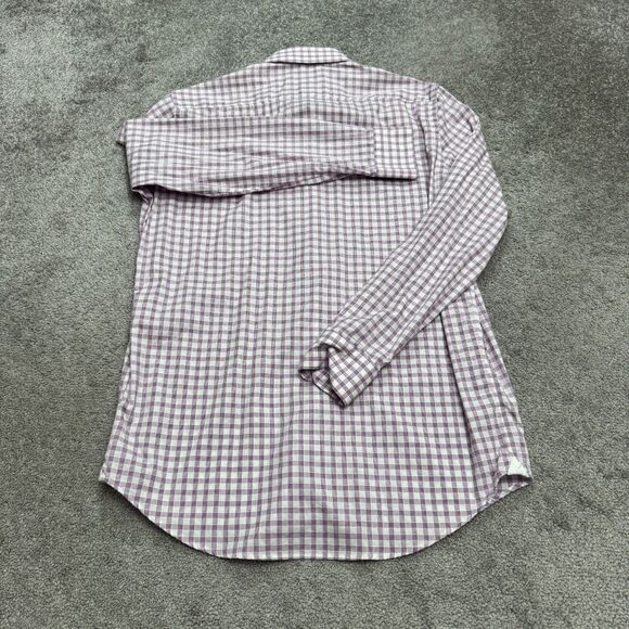 Robert Graham Button Down Shirt Men 16 Large Purple White Check Cotton Flip Cuff - Picture 2 of 16